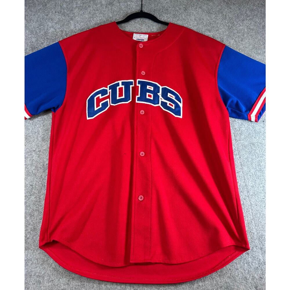 VINTAGE 90s Chicago Cubs Baseball Jersey Mens Red MLB Starter Button Down XL